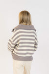 Alternate back view of Lyla & Luxe James Sweater in grey marl and off-white