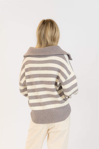 Back view of Lyla & Luxe James Sweater showing striped knit pattern