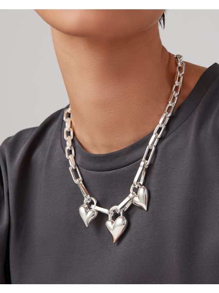 Jenny Bird Padlock Triple Heart Pendant Necklace