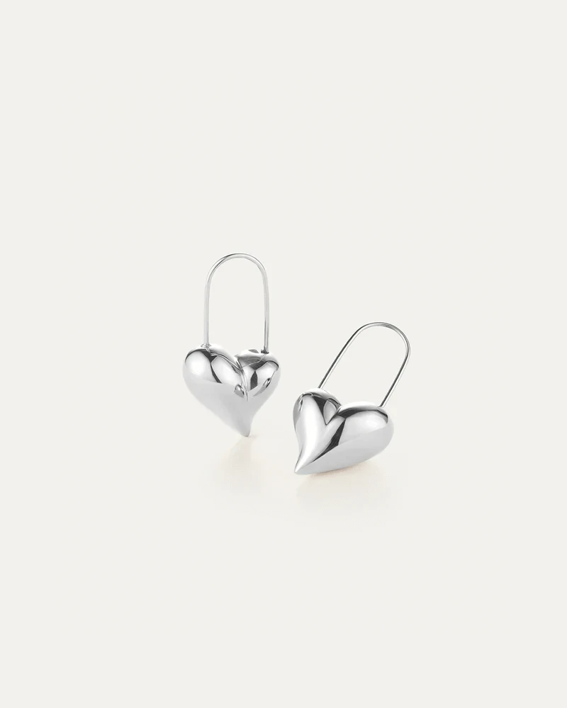 Jenny Bird Celeste Heart Earrings in silver, front view, Lemonberry Aurora.