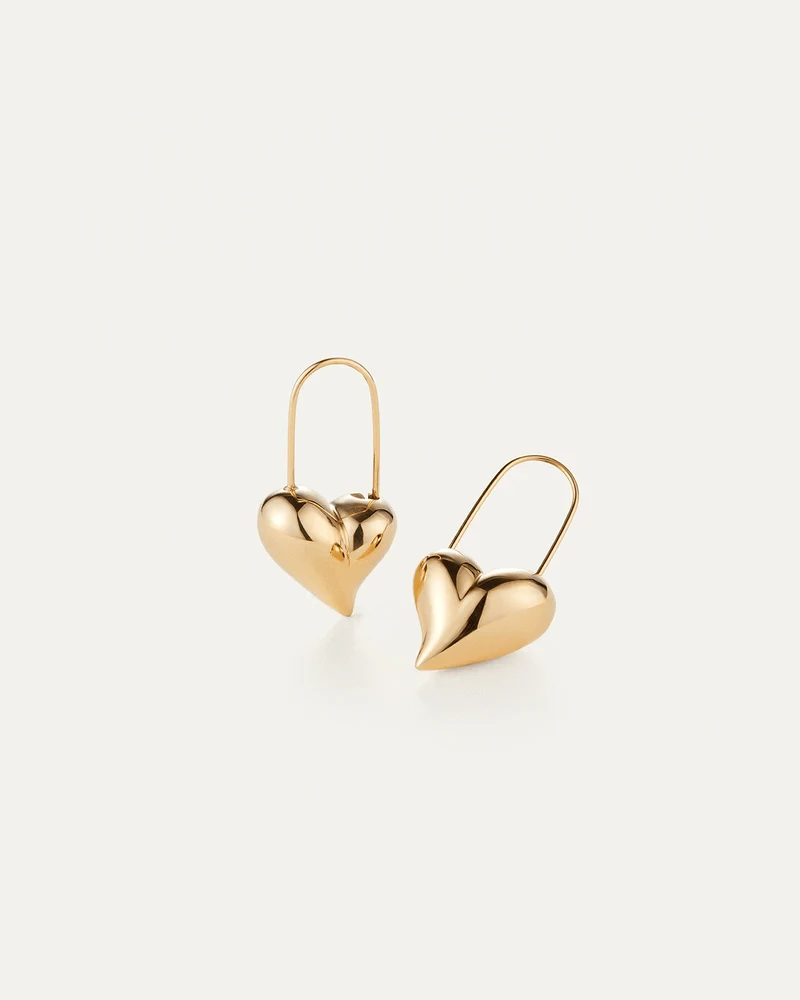 Jenny Bird Celeste Heart Earrings in gold, front view, Lemonberry Aurora.