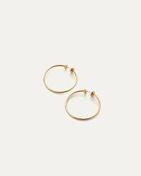 Jenny Bird Icon Hoops Small in gold — flatlay on white surface, Lemonberry Aurora — minimalist jewelry styling.