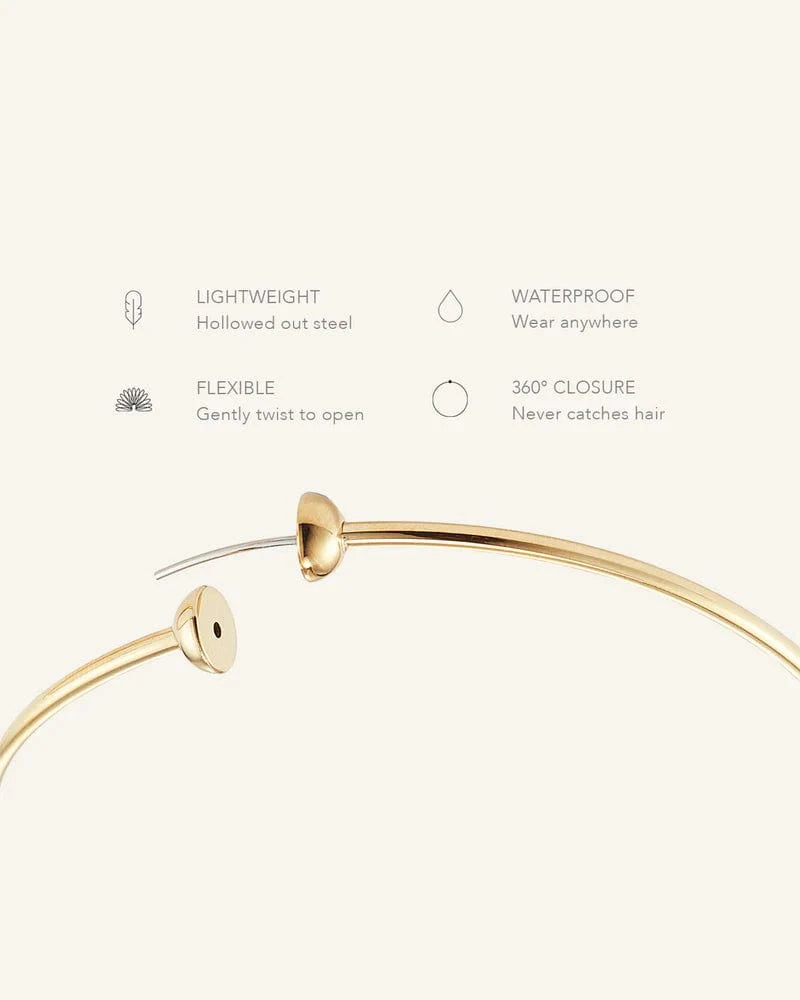Jenny Bird Icon Hoops Small gold clasp close-up, Lemonberry Aurora — tension closure detail.