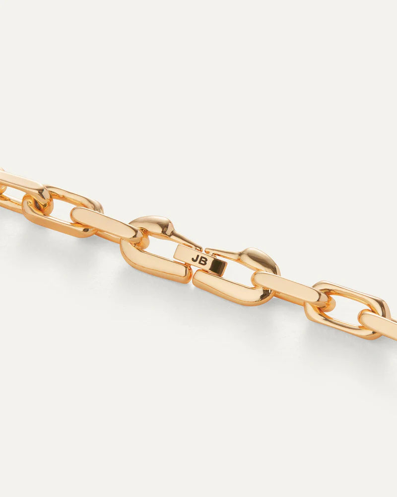 Jenny Bird Loire Necklace in gold – close view of clasp with JB logo, Lemonberry Aurora – modern jewelry detail.
