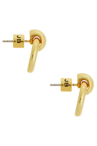 Angled view of Jenny Bird Mini Puffy Faye Knocker Earrings in gold