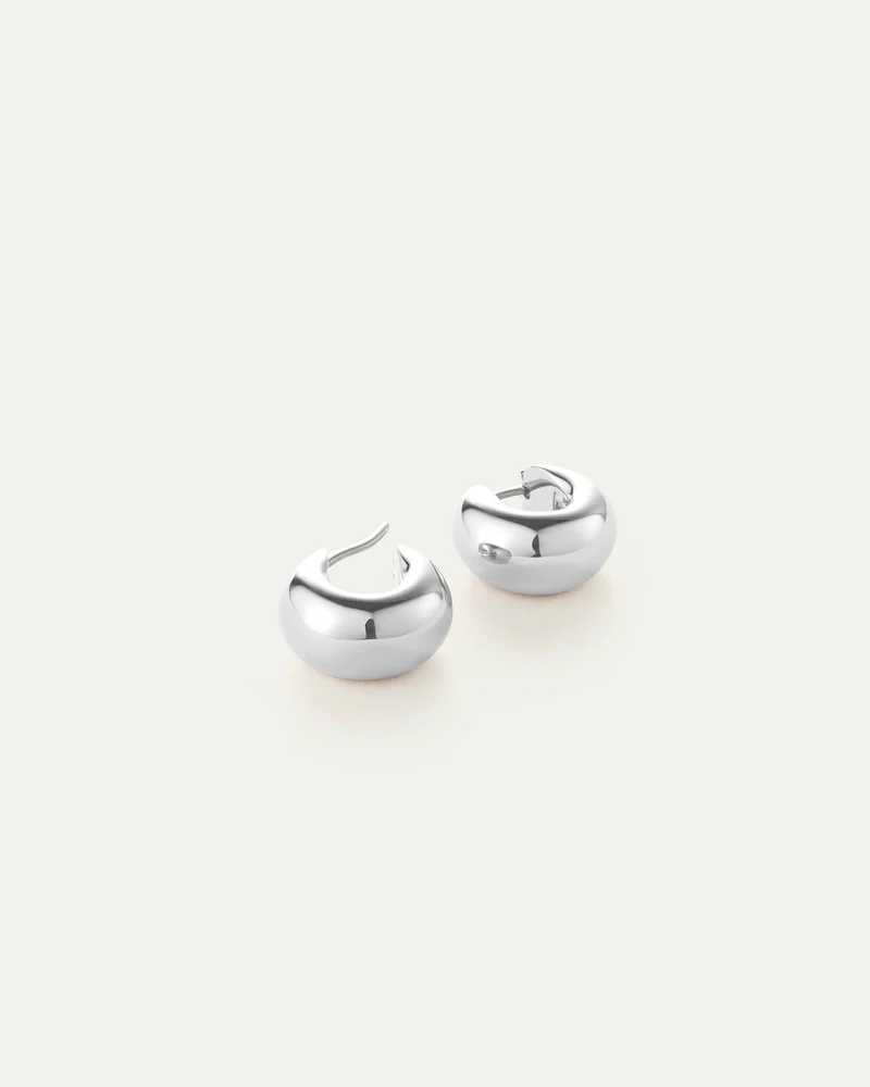 Jenny Bird Mini Tome earrings in silver polish on a neutral background, Lemonberry Boutique Aurora