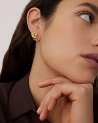 Jenny Bird Mini Woven Square Earrings gold angled front view Lemonberry Aurora