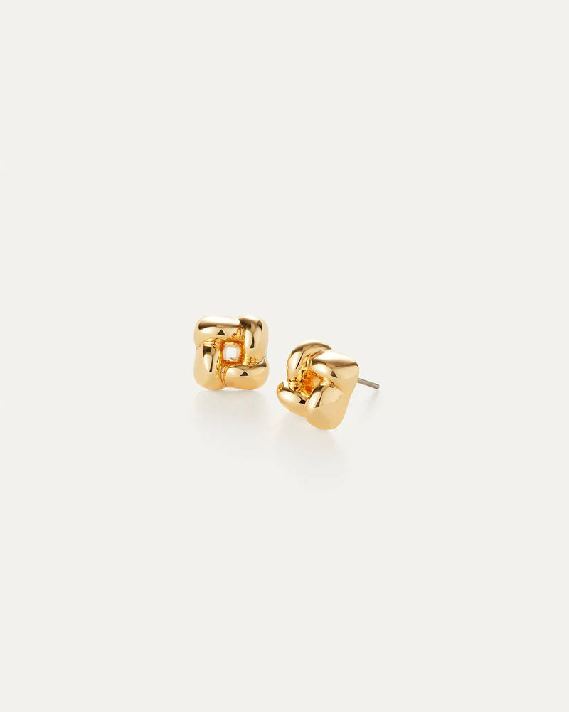 Jenny Bird Mini Woven Square Earrings gold flat lay view Lemonberry Aurora