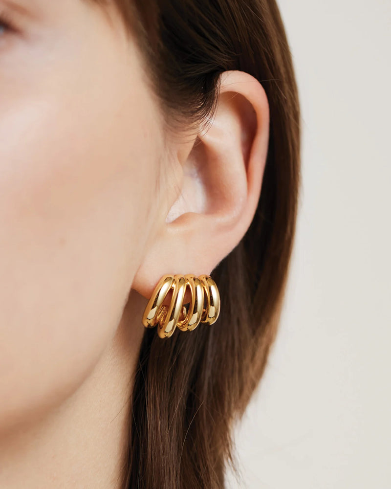 Jenny Bird Monroe Earrings Gold worn on model at Lemonberry Aurora