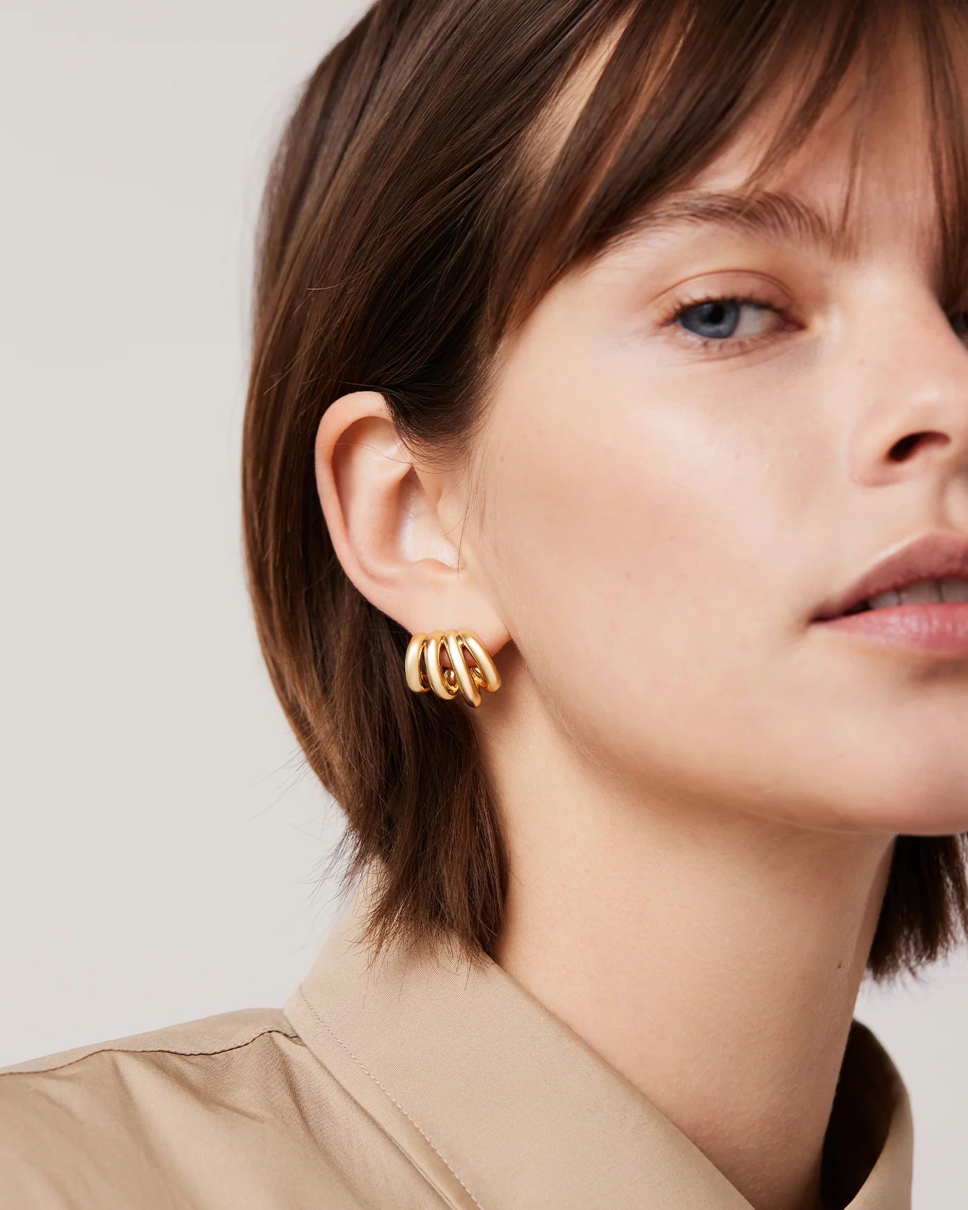 Jenny Bird Monroe Earrings Gold worn on model at Lemonberry Aurora