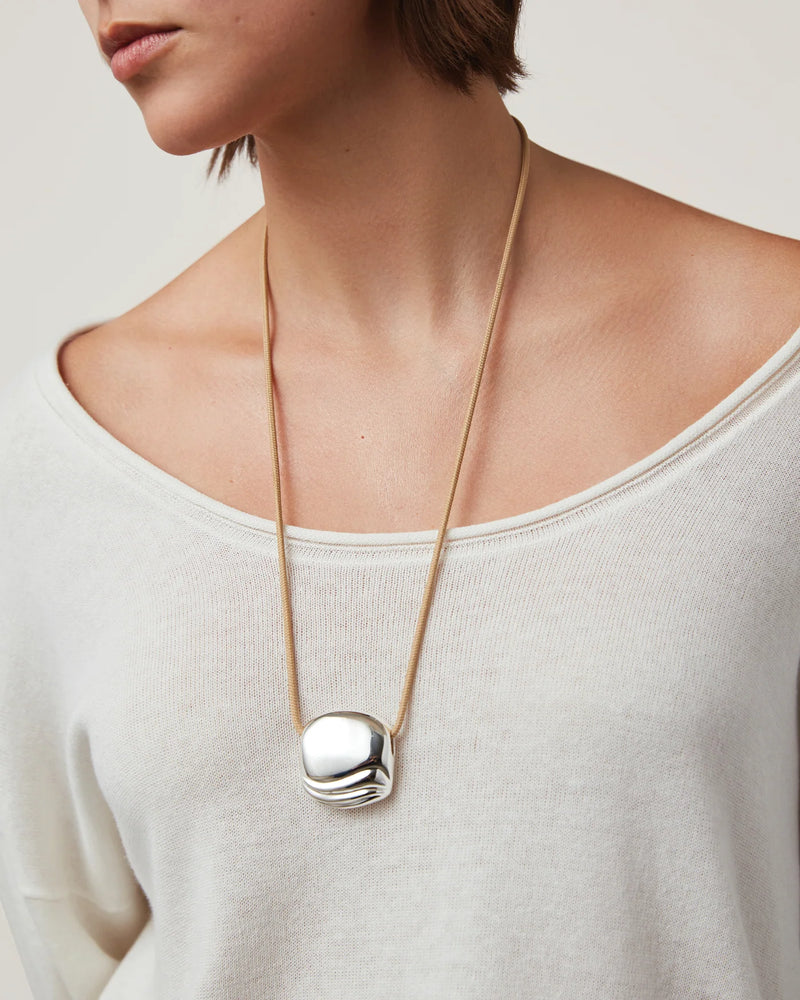 Jenny Bird Rue Rope Necklace in silver worn on model