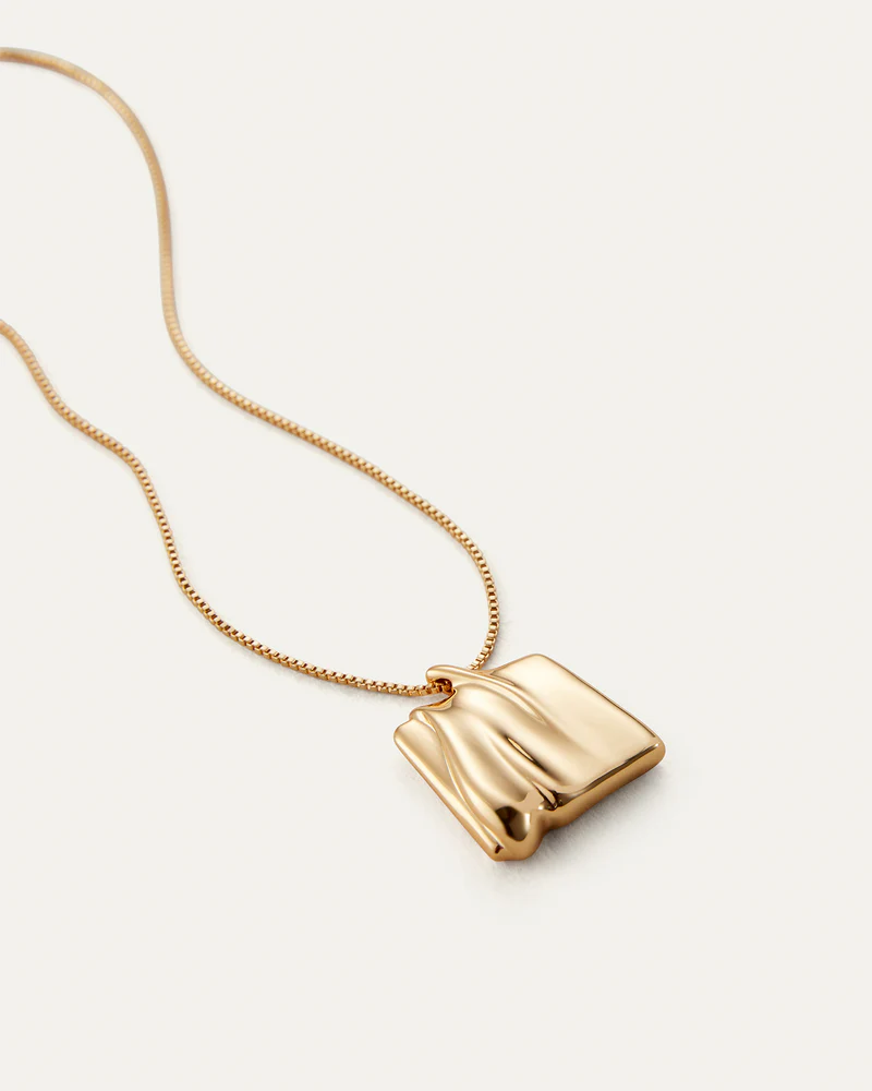 Jenny Bird Sundra Small Pendant Necklace in gold — close-up flatlay detail, Lemonberry Aurora.
