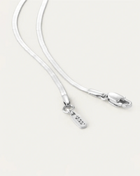 Close-up of Jenny Bird Zeina Slim Chain silver herringbone necklace clasp and chain detail