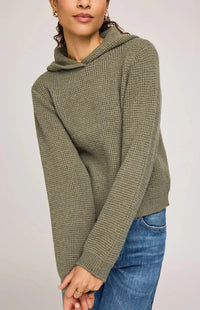 Gentle Fawn Jessica sweater in moss green, waffle-knit hoodie, styled with jeans – Newmarket boutique