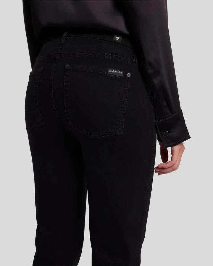 Close-up of the back of Kimmie Straight B(Air) jeans, featuring the subtle pocket stitching and smooth black denim finish.