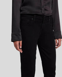 Close-up of the front of Kimmie Straight B(Air) jeans, showcasing the button closure, zip fly, and premium stretch denim.