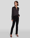 Alternate full front view of Kimmie Straight B(Air) jeans, showing the soft, stretchy black denim and classic five-pocket design.