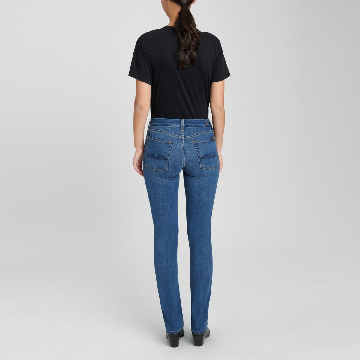 medium wash straight leg jeans back view 7 For All Mankind Lemonberry Aurora worn