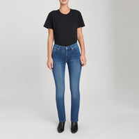 medium wash straight jeans front view 7 For All Mankind Lemonberry Aurora worn