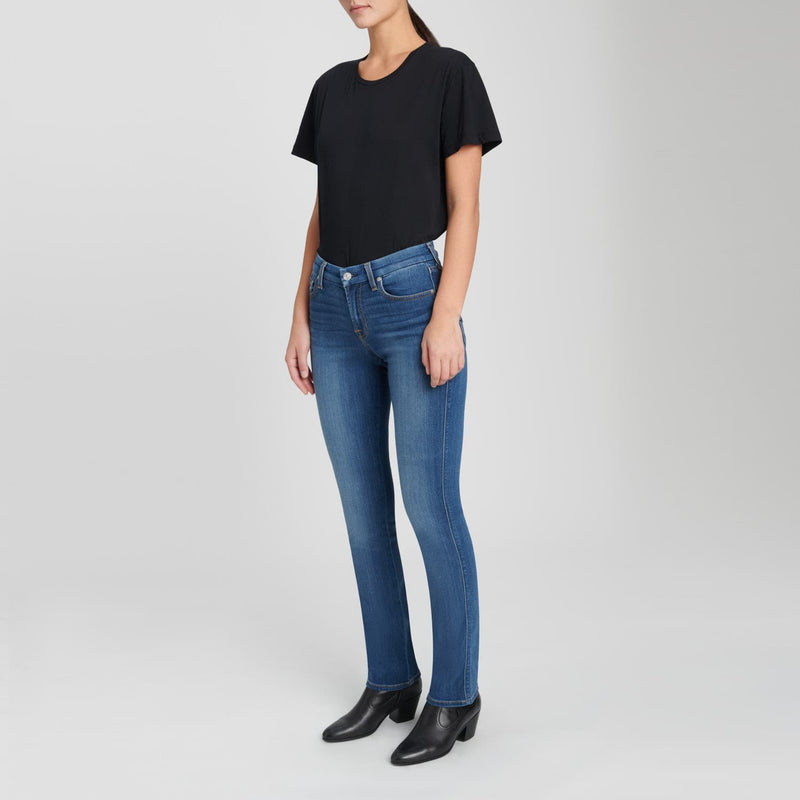 women’s medium wash straight jeans side view 7 For All Mankind Lemonberry Aurora styled