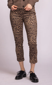 Pink Martini Kitty Pants in leopard print, ankle-length slim cut – available at Lemonberry Aurora