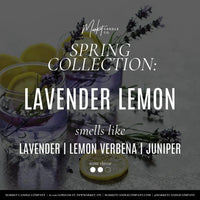 Lavender Lemon Ad Card, displaying the candle's name and scents.