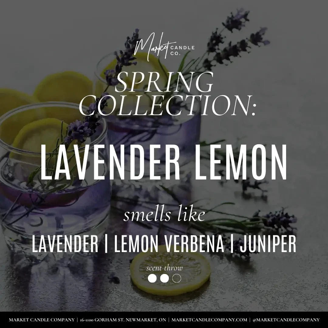 Lavender Lemon Ad Card, displaying the candle's name and scents.