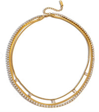 Layered triple chain gold necklace, Hoopla, flat view — Lemonberry Aurora