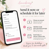 How to send a Lemonberry E-Gift Card now or schedule email delivery for later