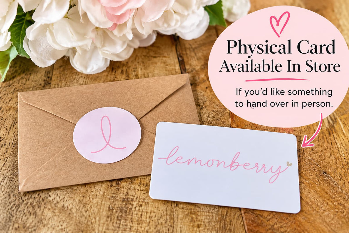 Physical Lemonberry Gift Card with envelope available in store in Aurora Ontario