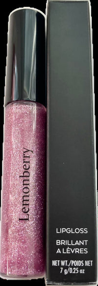 Lemonberry Signature Glitter Lip Gloss Pink Rocks shown with box packaging, Lemonberry Aurora