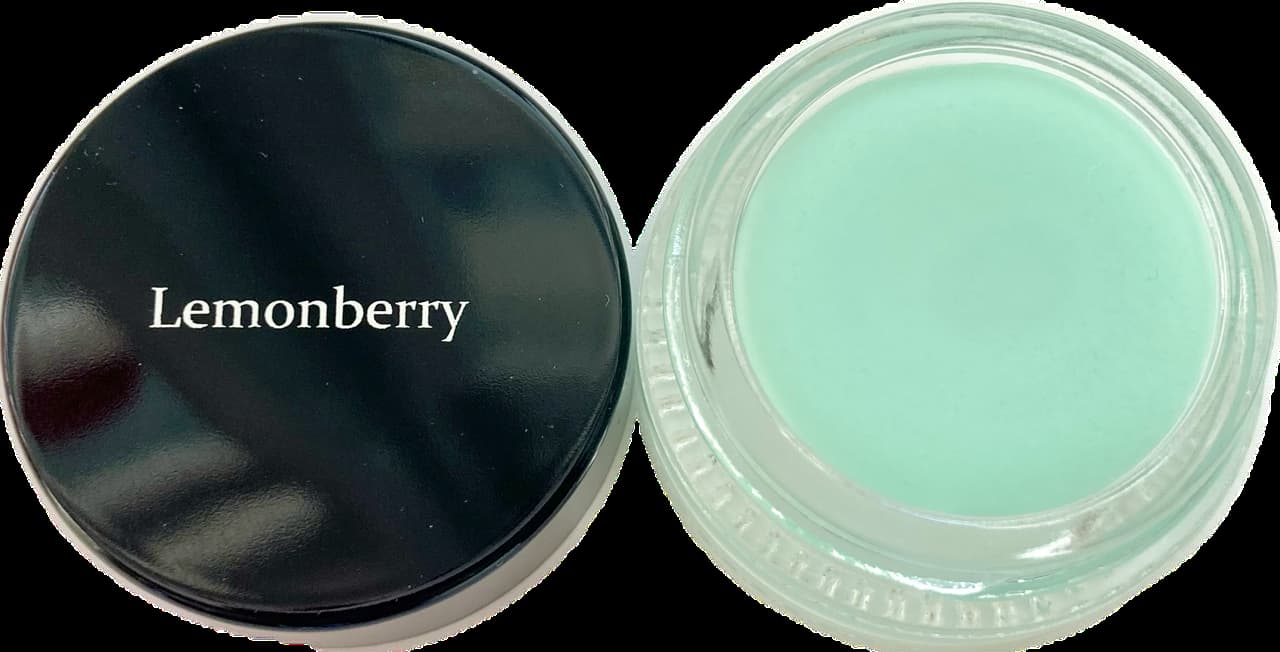 Lemonberry Signature Lip Scrub in mint green shown in an open glass jar, Lemonberry Aurora