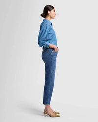Logan Stovepipe Jeans – High-Rise Cropped Straight Leg in Medium Blue Wash