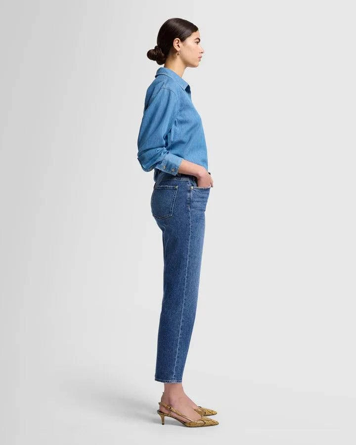 Logan Stovepipe Jeans – High-Rise Cropped Straight Leg in Medium Blue Wash