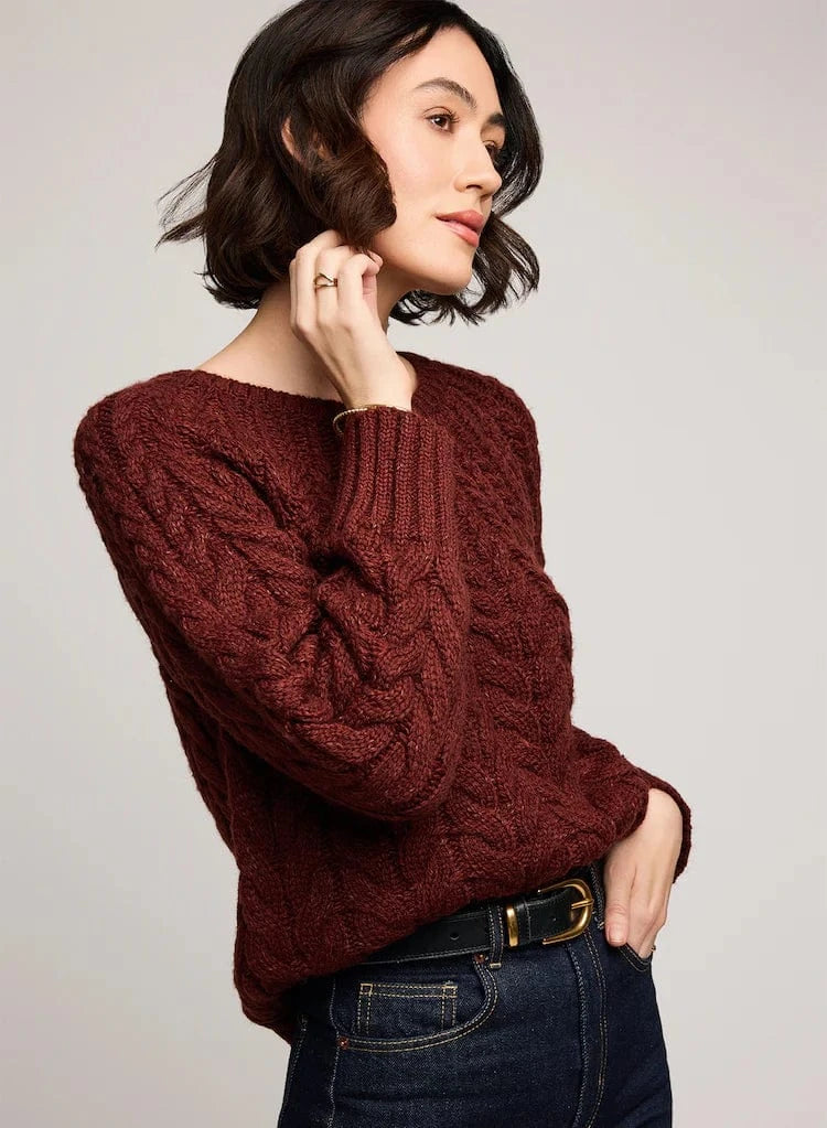 Gentle Fawn Lorenzo Sweater styled with dark denim and gold buckle belt – Aurora