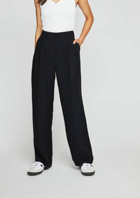 Close-up of the Lottie Pant in black, front view, highlighting the fabric texture and side pockets. Available at Lemonberry, Aurora, ON.