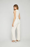 The Lottie Pant in white, full back view from a distance, highlighting the tailored fit and back waist darts. Available at Lemonberry, Aurora, ON.