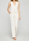 Close-up of the Lottie Pant in white, front view, showing pleat details and fabric texture. Available at Lemonberry, Aurora, ON.