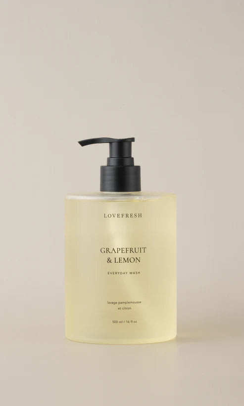 Lovefresh Everyday Wash bottle – Grapefruit & Lemon scent on neutral background.