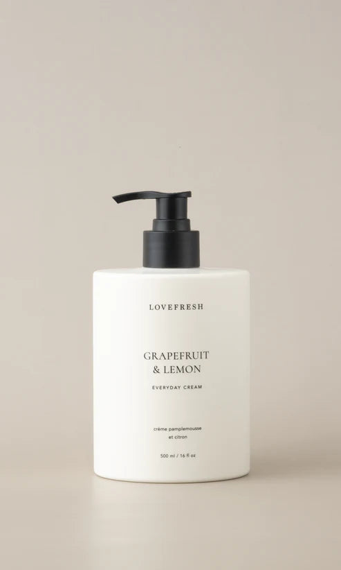 Lovefresh Everyday Cream in Grapefruit and Lemon displayed at Lemonberry Boutique in Aurora, Ontario
