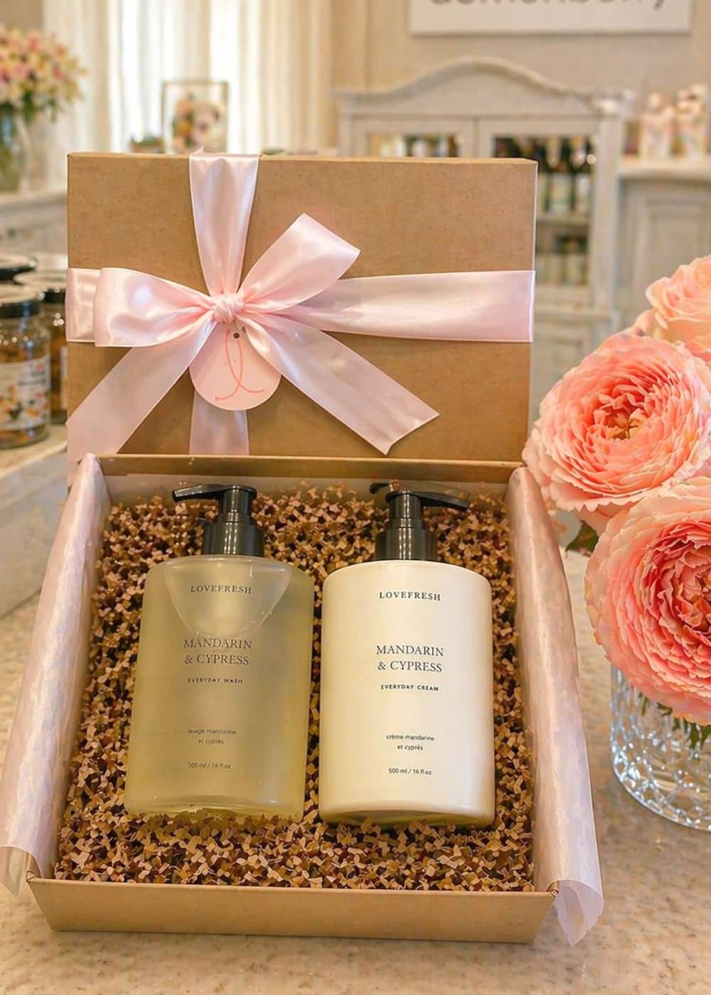 Daily ritual gift box with two Lovefresh body care bottles