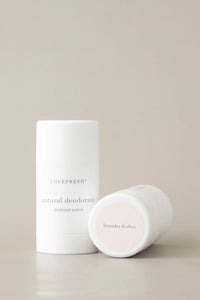Lavender & Olive deodorant styled flat lay