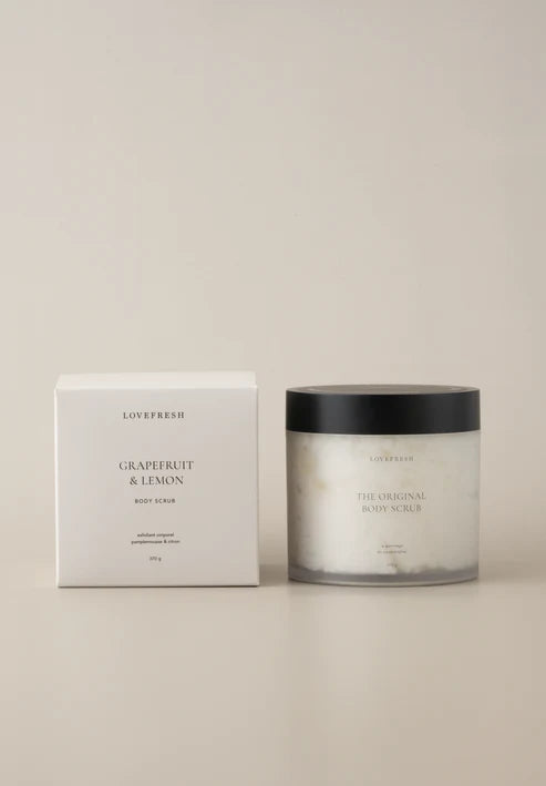 Lovefresh Grapefruit & Lemon sugar scrub – citrus body scrub sold at Lemonberry in Aurora, ON