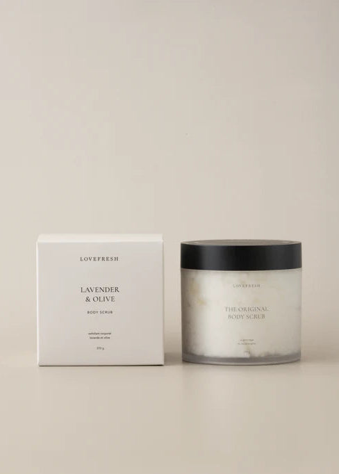 Lovefresh Lavender & Olive sugar scrub – natural exfoliating body scrub available at Lemonberry in Aurora, ON