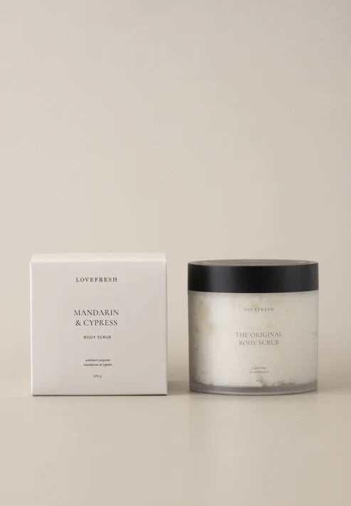 Lovefresh Mandarin & Cypress sugar scrub – clean skincare product from Lemonberry, Aurora, ON