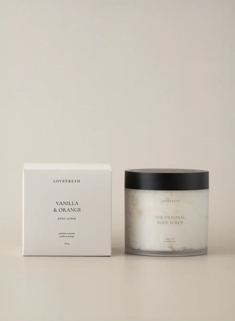 Lovefresh Vanilla & Orange sugar scrub – gentle exfoliator available at Lemonberry in Aurora, ON