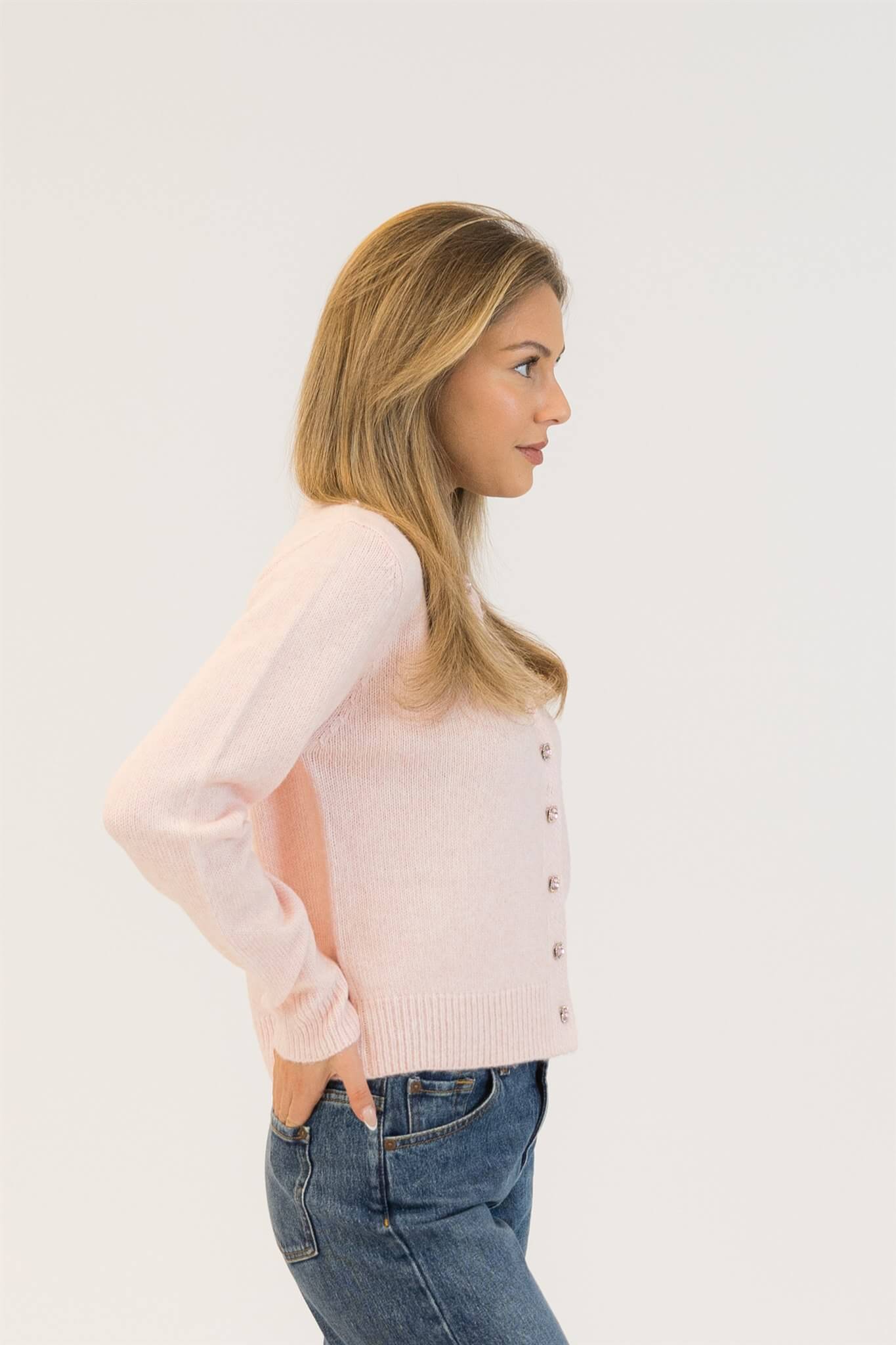 Detail shot of side accents on Aisha Crystal sweater