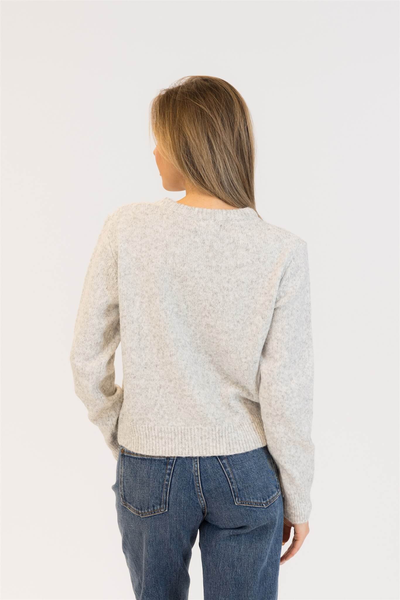 Back of Aisha Pearl sweater in grey marl