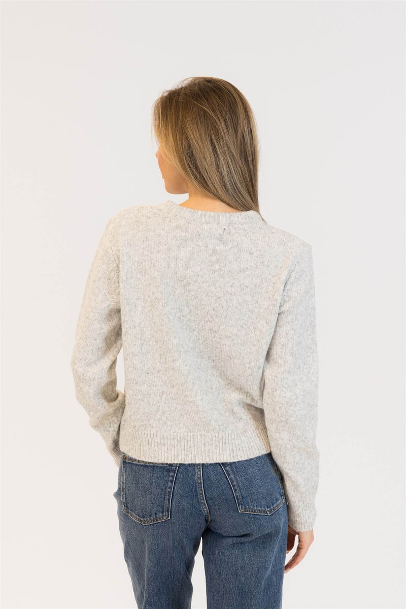 Back of Aisha Pearl sweater in grey marl
