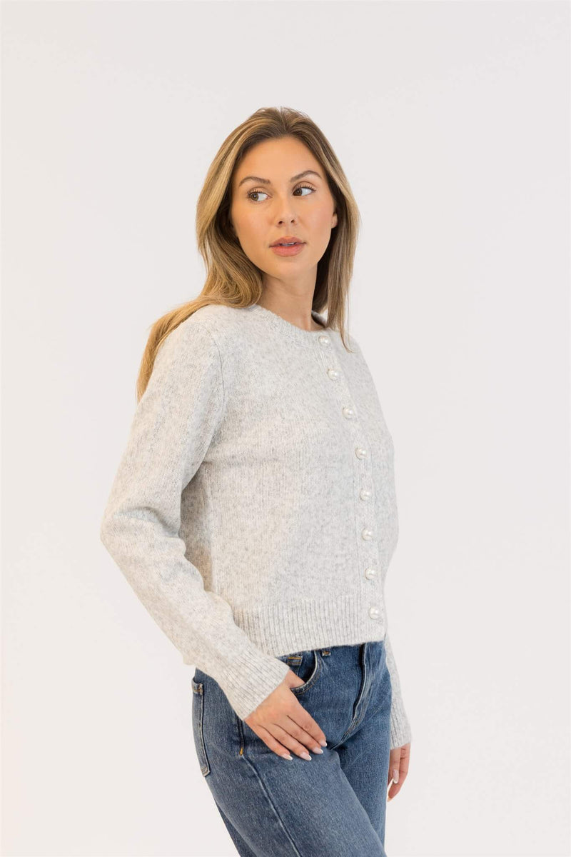 Side view of Aisha Pearl grey marl sweater by Lyla & Luxe